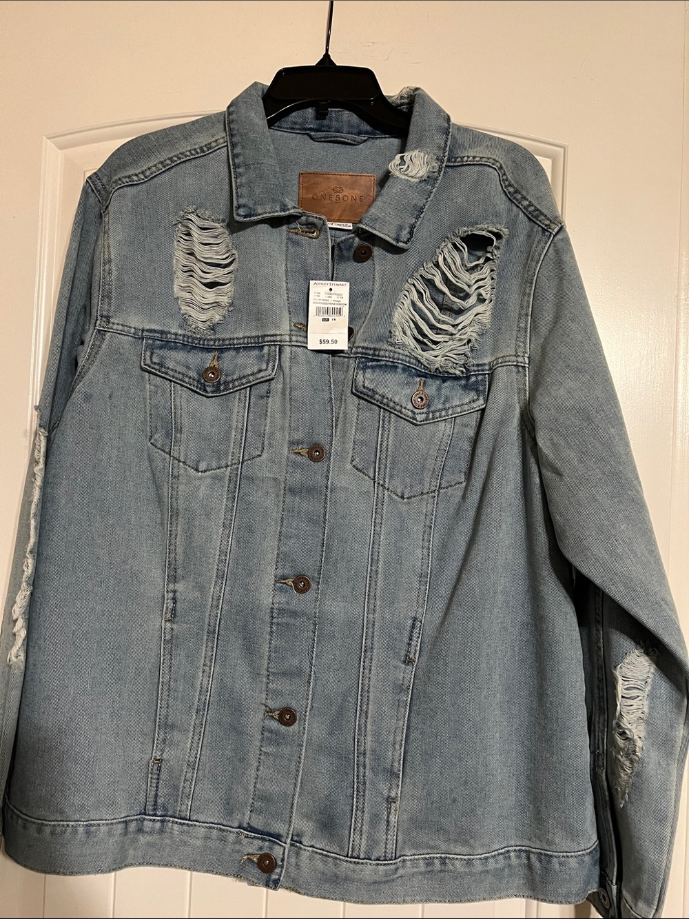 one 5 one Light Blue Distressed Denim Jacket